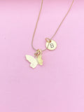 Gold Butterfly Charm Necklace Sister Birthday Mother's Day Gifts Ideas Personalized Customized Made to Order, N2710D