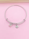 Dice Charm Bangle Bracelet, Personalized Initial, Bunco Gift