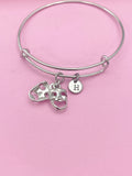 Silver Theater Masks Bangle Bracelet, Personalized Initial Charm