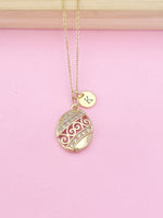 Gold Oval Egg Spiral Necklace Spring Birthday Mother's Day Gifts Ideas Personalized Customized Made to Order, N4140