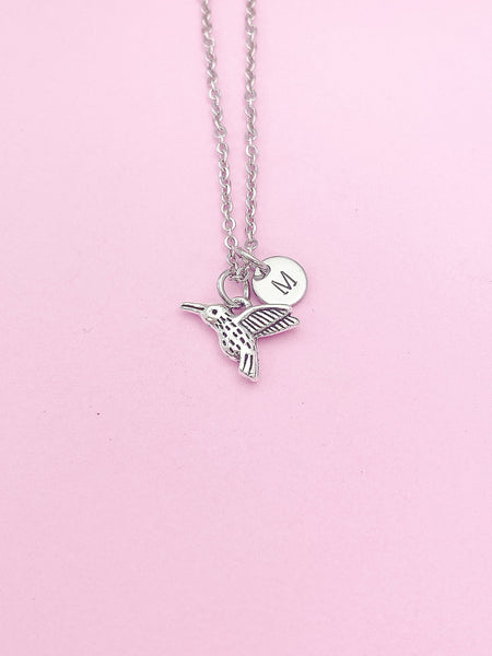 Silver Hummingbird Charm Necklace Bird Watcher Ornithologists Zoology Gifts Ideas Personalized Customized Made to Order, N5552