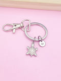 Silver Sea Turtle Charm Keychain Wildlife Biologist Zoologist Gifts Idea Personalized Made to Order Jewelry, AN2902