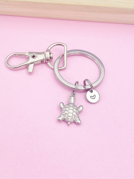 Silver Sea Turtle Charm Keychain Wildlife Biologist Zoologist Gifts Idea Personalized Made to Order Jewelry, AN2902