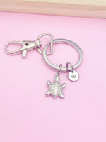 Silver Sea Turtle Charm Keychain Wildlife Biologist Zoologist Gifts Idea Personalized Made to Order Jewelry, AN2902