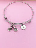 Silver Bicycle Charm Bracelet Sport Gifts Ideas Personalized Customized Monogram Made to Order Jewelry, N4184