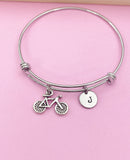 Silver Bicycle Charm Bracelet Sport Gifts Ideas Personalized Customized Monogram Made to Order Jewelry, N4184