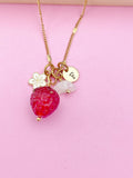 Gold Strawberry Necklace, June Natural Moonstone Gemstone, Personalized Customized Made to Order Jewelry Gift Idea, 6N4983