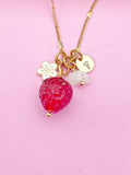 Gold Strawberry Necklace, June Natural Moonstone Gemstone, Personalized Customized Made to Order Jewelry Gift Idea, 6N4983