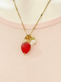 Gold Strawberry Necklace, June Natural Moonstone Gemstone, Personalized Customized Made to Order Jewelry Gift Idea, 6N4983