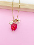 Gold Strawberry Necklace, April Natural Quartz Gemstone Personalized Customized Made to Order Jewelry Gift Idea, 4N4983
