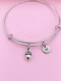 Silver Acorn Charm Bracelet Wedding Bridesmaid Gifts Ideas Personalized Customized Monogram Made to Order Jewelry, AN346
