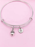 Silver Acorn Charm Bracelet Wedding Bridesmaid Gifts Ideas Personalized Customized Monogram Made to Order Jewelry, AN346