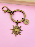 Bronze Sun Charm Keychain, Personalized Initial Monogram