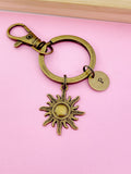 Bronze Sun Charm Keychain, Personalized Initial Monogram
