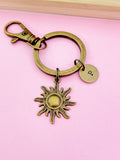 Bronze Sun Charm Keychain, Personalized Initial Monogram