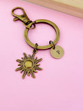Bronze or Silver Sun Charm Keychain New Beginning Gift Ideas Personalized Customized Monogram Made to Order Jewelry, N1541
