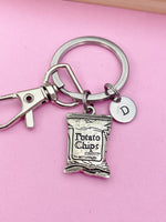 Silver Potato Chips Bag Charm Keychain Foodie Gift Idea Personalized Customized Monogram Made to Order Jewelry, AN1925