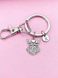 Guardian Angel Keychain, Personalized Initial Charm, Silver Jewelry