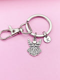 Guardian Angel Keychain, Personalized Initial Charm, Silver Jewelry