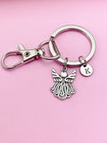 Guardian Angel Keychain, Personalized Initial Charm, Silver Jewelry