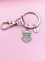 Silver Guardian Angel Charm Keychain Guardian Angel Gifts Ideas Personalized Customized Made to Order Jewelry, BN1705
