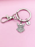 Guardian Angel Keychain, Personalized Initial Charm, Silver Jewelry