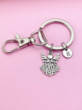 Guardian Angel Keychain, Personalized Initial Charm, Silver Jewelry