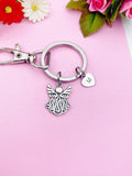 Guardian Angel Keychain, Personalized Initial Charm, Silver Keyring