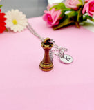 Bronze Rook Chess Piece Necklace, Personalized Initial Charm, N1748