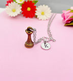 Bronze Rook Chess Piece Necklace, Personalized Initial Charm, N1748