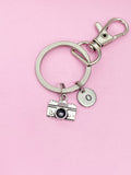 Silver Camera Keychain, Personalized Initial Charm, Photographer Gift, K46