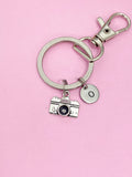 Silver Camera Keychain, Personalized Initial Charm, Photographer Gift, K46