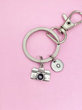 Silver Camera Keychain, Personalized Initial Charm, Photographer Gift, K46