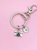 Silver Camera Keychain, Personalized Initial Charm, Photographer Gift, K46