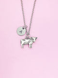 Silver Cow Charm Necklace, Initial Pendant, Farmer Gift, N1489
