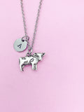 Silver Cow Charm Necklace, Initial Pendant, Farmer Gift, N1489