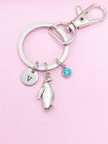 Penguin Charm Keychain, Initial & Birthstone, Personalized Gift