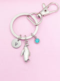 Penguin Charm Keychain, Initial & Birthstone, Personalized Gift