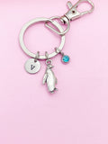 Penguin Charm Keychain, Initial & Birthstone, Personalized Gift