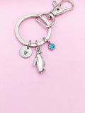 Penguin Charm Keychain, Initial & Birthstone, Personalized Gift