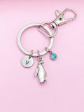 Penguin Charm Keychain, Initial & Birthstone, Personalized Gift