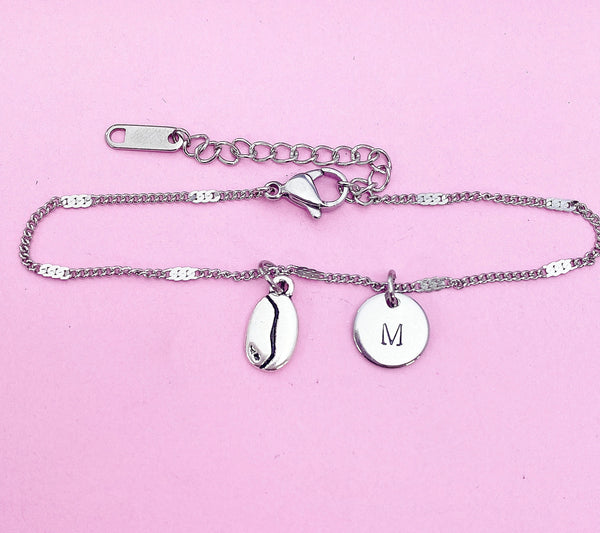Silver Coffee Bean Charm Bracelet Coffee Lover Birthday Mother's Day Gifts Ideas Personalized Customized Made to Order, AN50