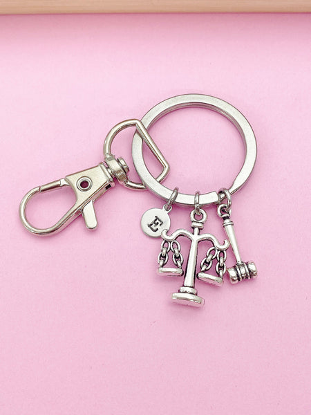 Silver Lawyer Keychain, Justice Scale Gavel Charm, Libra, Lawyer Gift, Attorney Gift, Law School Graduate Gift, Graduation Gift, AN1387