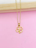 Gold Clover Charm Necklace, Shamrock St Patrick's Day Gifts Idea Personalized Customized Made to Order N2589