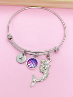 Silver Mermaid Scale Charm Bracelet Girl Daughter Birthday Mother's Day Gift Idea Personalized Customized Made to Order, AN357