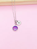 Silver Mermaid Scale Necklace, Initial Charm, Personalized Gift