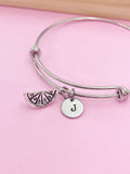 Lemon Charm Bangle Bracelet, Initial Charm, Personalized Stainless Steel