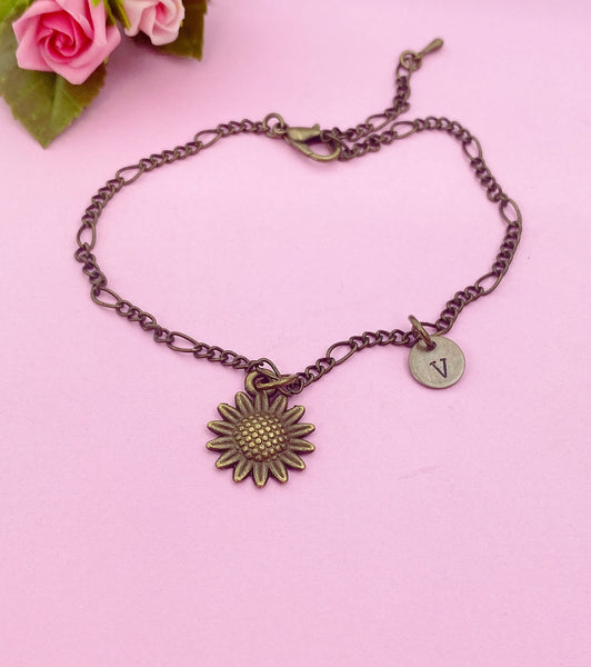 Bronze Sunflower Charm Necklace Wedding Bridesmaid Mother's Day Gifts Ideas Personalized Customized Made to Order, AN1573