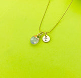 Gold Opal Charm Necklace Gemstone October Birthday Gifts Ideas Personalized Customized Monogram Made to Order, N2759