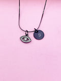 Black Evil Eye Charm Necklace Gift Ideas Personalized Customized Gemstone Monogram Made to Order Jewelry, AN1758